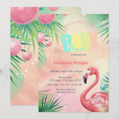 Invitation Elégant Flamants roses Palm Baby shower Feuille (Devant / Derrière)