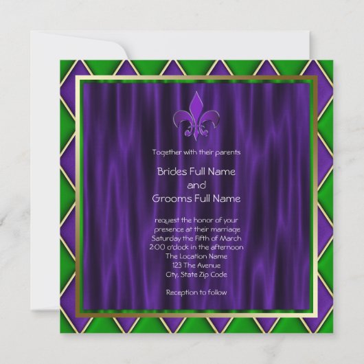 Invitation Élégant Fleur De Lis Mardi Gras Mariage (Dos)