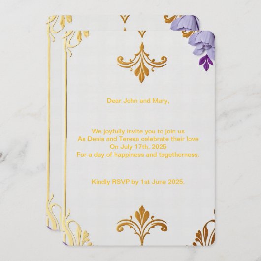 Invitation Élégant fleur de Lis Or (Devant / Derrière)