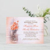 Invitation élégant fleur de pêche mason jar dîner de répétiti (Debout devant)