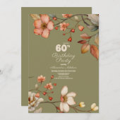 Invitation Élégant Fleur sauvage 60e anniversaire vert (Devant / Derrière)