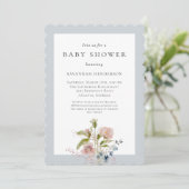 Invitation Elégant Fleur sauvage aquarelle Baby shower bleu (Debout devant)