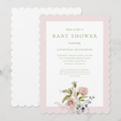 Invitation Elégant Fleur sauvage Aquarelle Baby shower rose (Devant / Derrière)