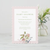 Invitation Elégant Fleur sauvage Aquarelle Baby shower rose (Debout devant)