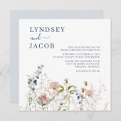 Invitation Elégant Fleur sauvage Aquarelle Dusty Blue Mariage (Devant / Derrière)