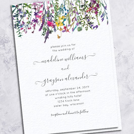 Invitation Elégant Fleur sauvage aquarelle Mariage floral