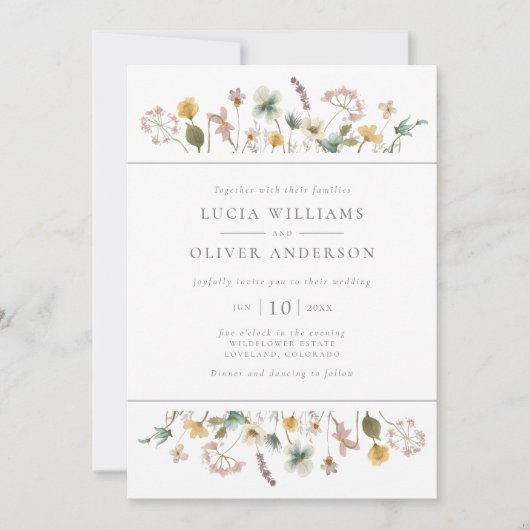 Invitation Elégant Fleur sauvage aquarelle Mariage floral (Devant)