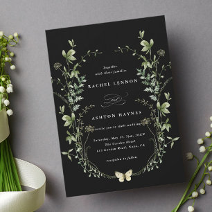 Invitation Elégant Fleur sauvage Aquarelle Mariage noir