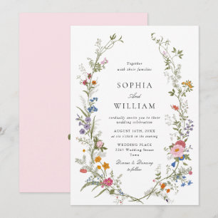Invitation Elégant Fleur sauvage aquarelle Mariage rose simpl