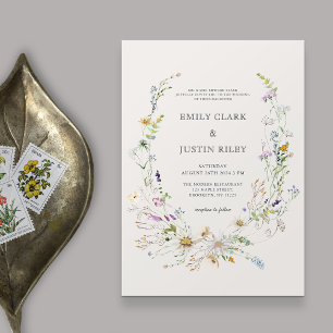 Invitation Elégant Fleur sauvage Aquarelle Wreath Mariage bei