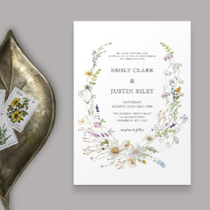 Invitation Elégant Fleur sauvage aquarelle Wreath Mariage bla
