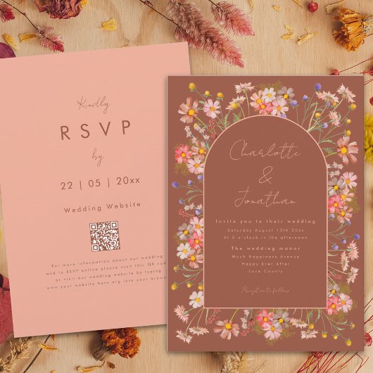 Invitation Élégant Fleur sauvage Arch Burnt Orange Mariage de