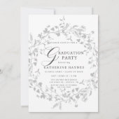 Invitation Élégant Fleur sauvage Argent Wreath Graduation (Dos)