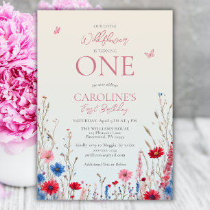 Invitation Élégant Fleur sauvage Baby Girl 1er anniversaire