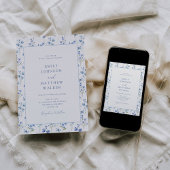 Invitation Elégant Fleur sauvage bleu Dusty Mariage