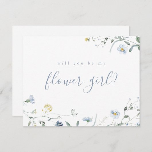 Invitation Elégant Fleur sauvage bleu, tu seras ma fille de f (Devant / Derrière)