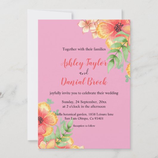 Invitation Élégant Fleur sauvage Blush Pink Boho Mariage Flor (Devant)
