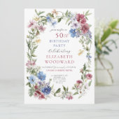 Invitation Elégant Fleur sauvage Boho Aquarelle 50e anniversa (Debout devant)
