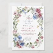Invitation Elégant Fleur sauvage Boho Aquarelle 50e anniversa (Devant)