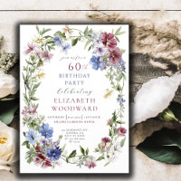 Elégant Fleur sauvage Boho Aquarelle 60e anniversa