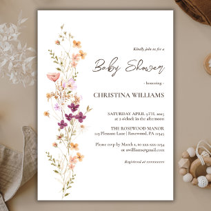 Invitation Élégant Fleur sauvage Boho Baby shower non sexiste