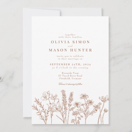 Invitation Élégant Fleur sauvage Boho brûlé Mariage orange (Devant)