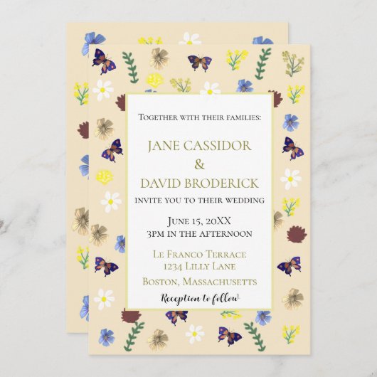 Invitation Élégant Fleur sauvage Boho Eggshell Mariage (Devant / Derrière)