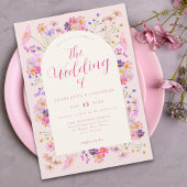 Invitation Élégant Fleur sauvage Boho rose
