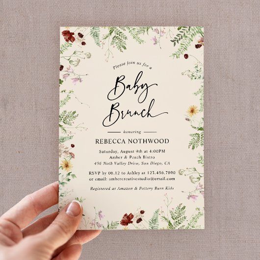 Invitation Élégant Fleur sauvage Boho-Theme Baby Brunch