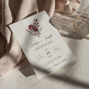 Invitation Élégant Fleur sauvage Bourgogne Boho Mariage Flora