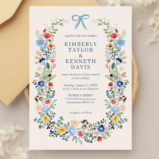 Invitation Elégant Fleur sauvage Bow Garden Mariage Invitatio