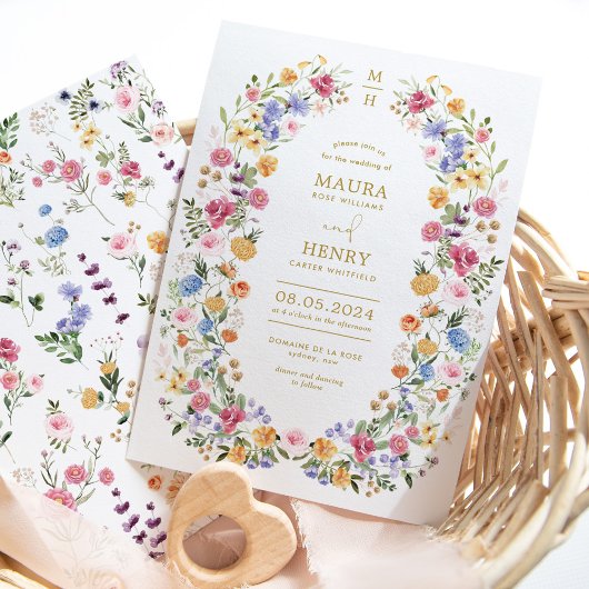 Invitation Elégant Fleur sauvage brillant Wreath Garden Maria