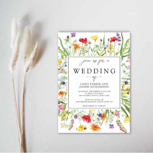 Invitation Élégant Fleur sauvage cadre Mariage de calligraphi