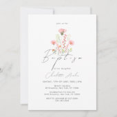 Invitation Élégant Fleur sauvage Calligraphie Florale Baptême (Devant)