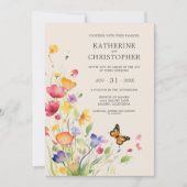 Invitation Elégant Fleur sauvage coloré Mariage beige (Devant)