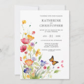 Invitation Élégant Fleur sauvage coloré papillon Mariage (Devant)