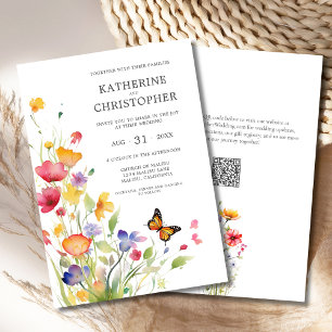 Invitation Élégant Fleur sauvage coloré papillon Mariage