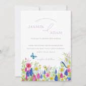 Invitation Élégant Fleur sauvage coloré papillons Mariage (Devant)