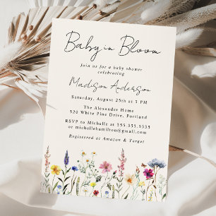 Invitation Elégant Fleur sauvage Cream Baby dans le Baby show