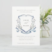 Invitation Elégant Fleur sauvage d'aquarelle bleu Mariage Cre (Debout devant)