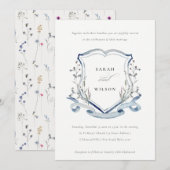 Invitation Elégant Fleur sauvage d'aquarelle bleu Mariage Cre (Devant / Derrière)