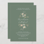 Invitation Elégant Fleur sauvage d'aquarelle verte Sage (Devant / Derrière)