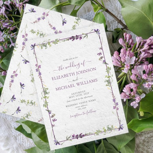 Invitation Élégant Fleur sauvage d'aquarelle  violet Mariage