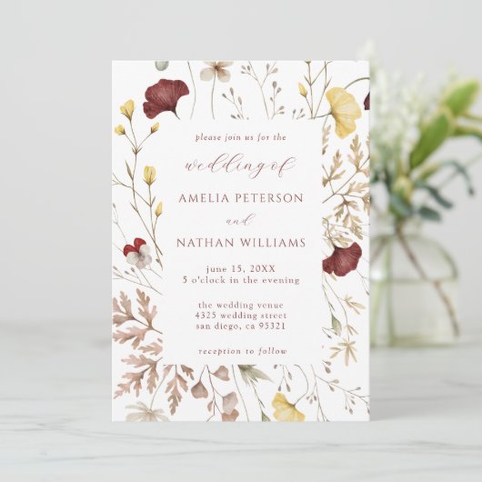 Invitation Élégant Fleur sauvage d'automne Mariage botanique (Debout devant)