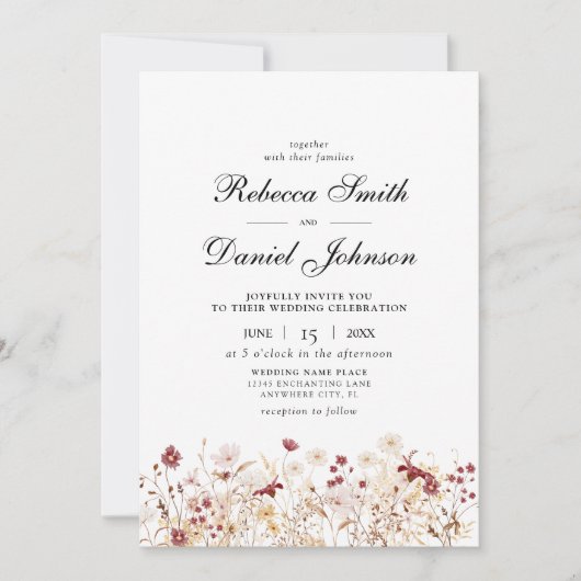 Invitation Élégant Fleur sauvage d'automne Mariage floral (Devant)