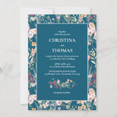 Invitation Élégant Fleur sauvage de Boho Bleu Mariage (Devant)