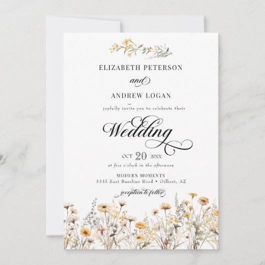 Invitation Élégant Fleur sauvage de calligraphie Mariage (Devant)