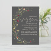 Invitation Elégant Fleur sauvage de charbon Baby shower Invit (Debout devant)