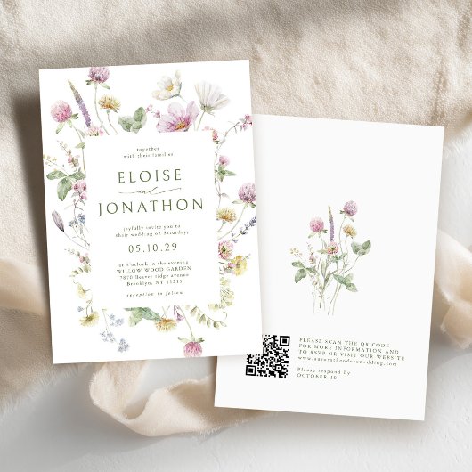 Invitation Élégant Fleur sauvage de code QR Soft Pastel Maria