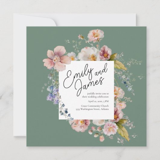 Invitation Élégant Fleur sauvage de jardin Sage Green Mariage (Devant)